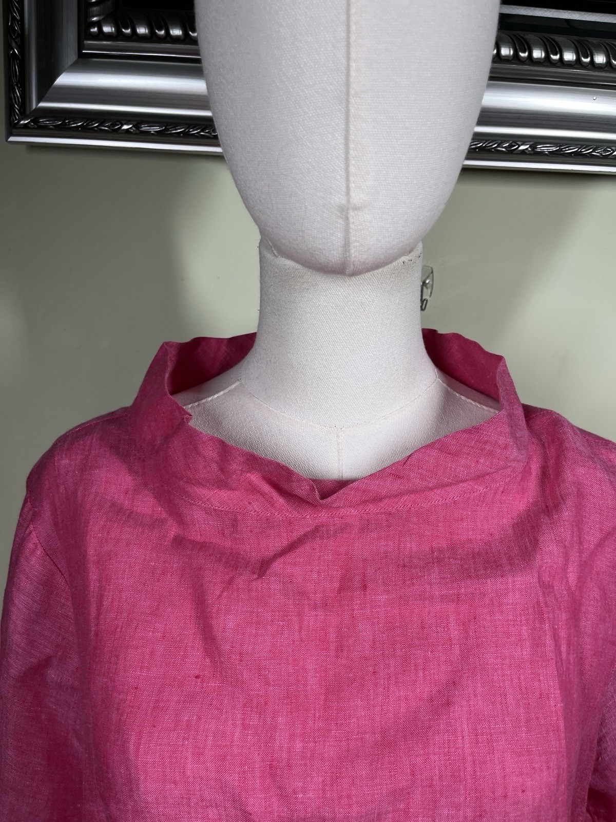 APNY Women’s Size M Pink Mock Neck Popover Linen Lagenlook Boxy Blouse Bohemian