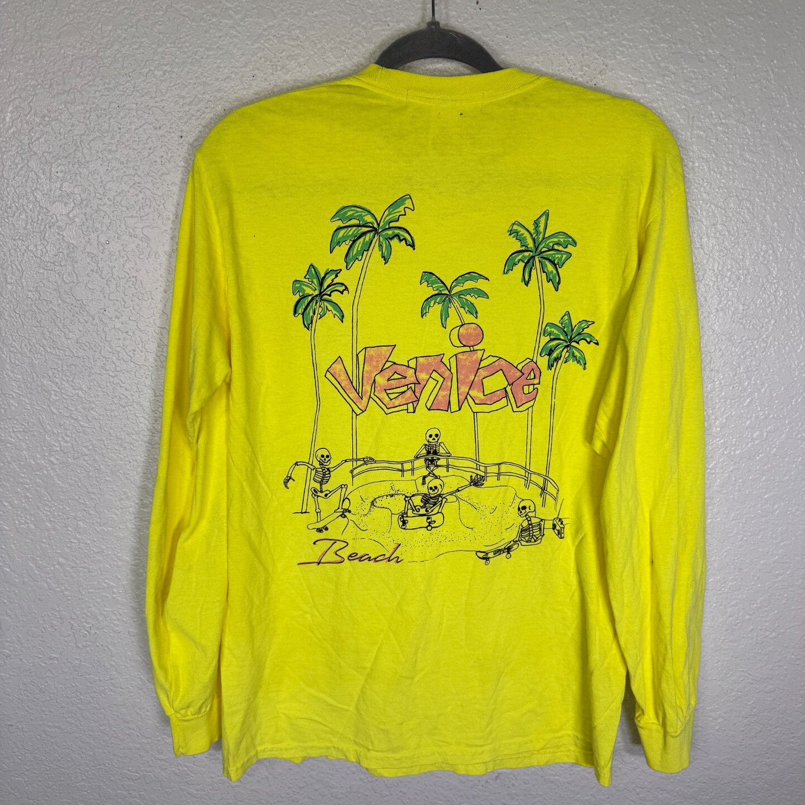 Project Social T Shirt Womens Medium Skeleton Skate Venice Beach Graphic Neon