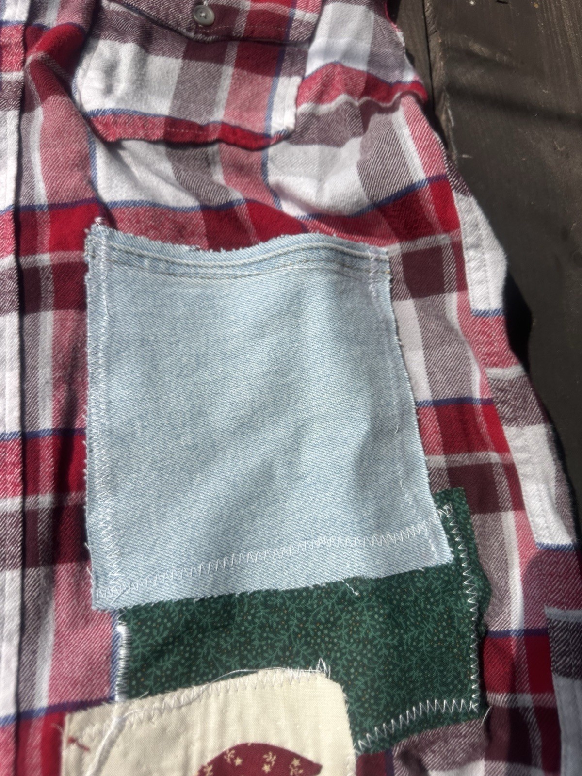 Upcycled Flannel Sleeveless Women M Red Cottagecore Raggedy Ann Pocket Quilt