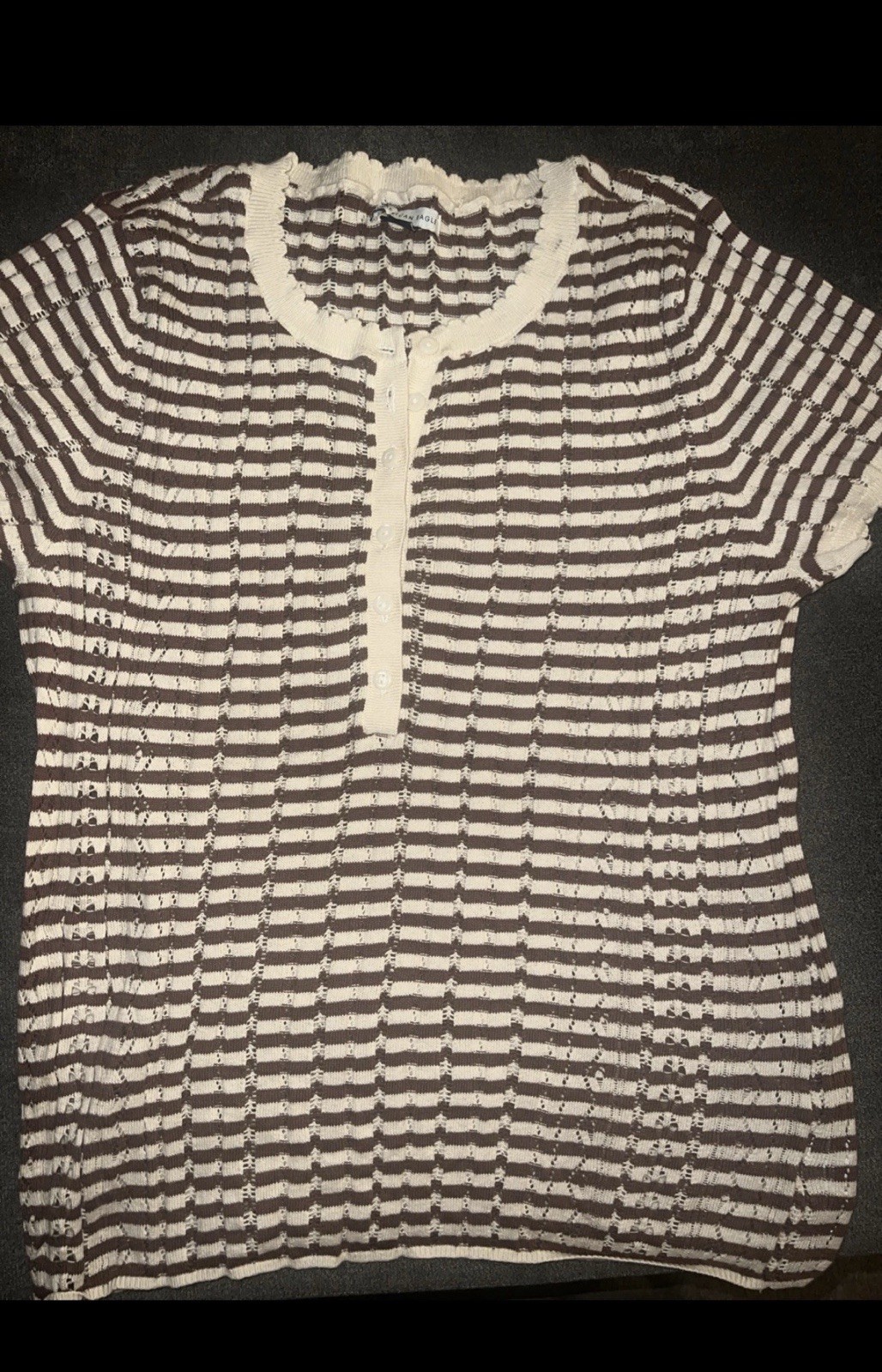 American Eagle Brown And Khaki Striped Pointelle Blouse Size Large