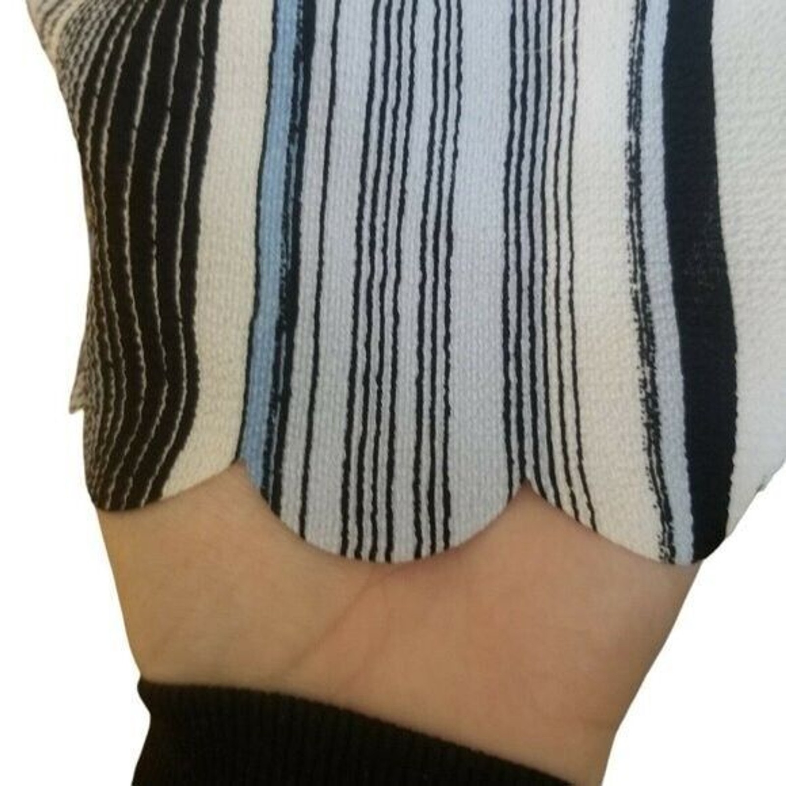ELLE Womens Sz XS Blue White Striped Off The Shoulder Scalloped Hem Blouse
