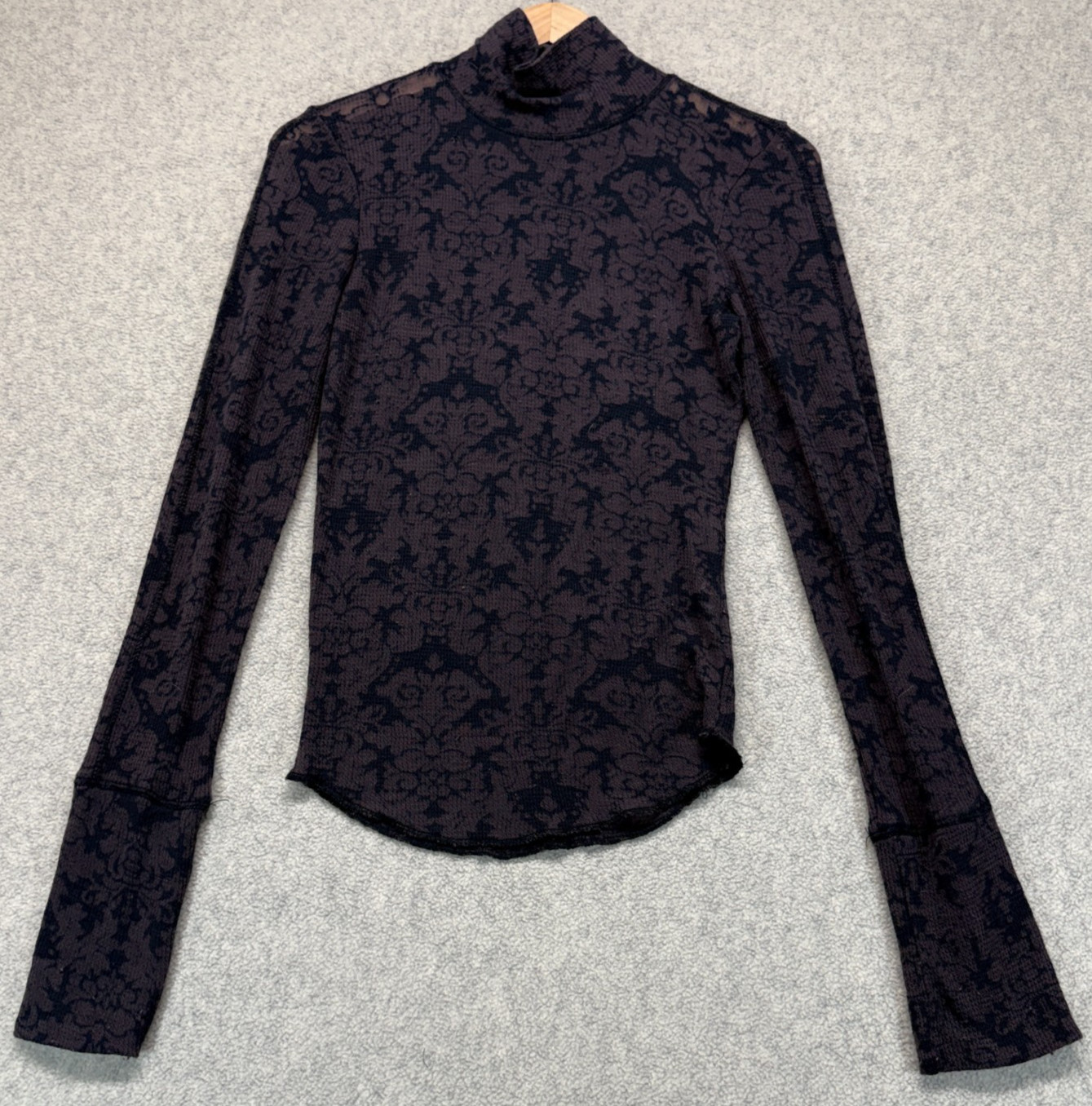 Free People Intimately Womens You And I Top Brown Damask High Neck Long Sleeve S