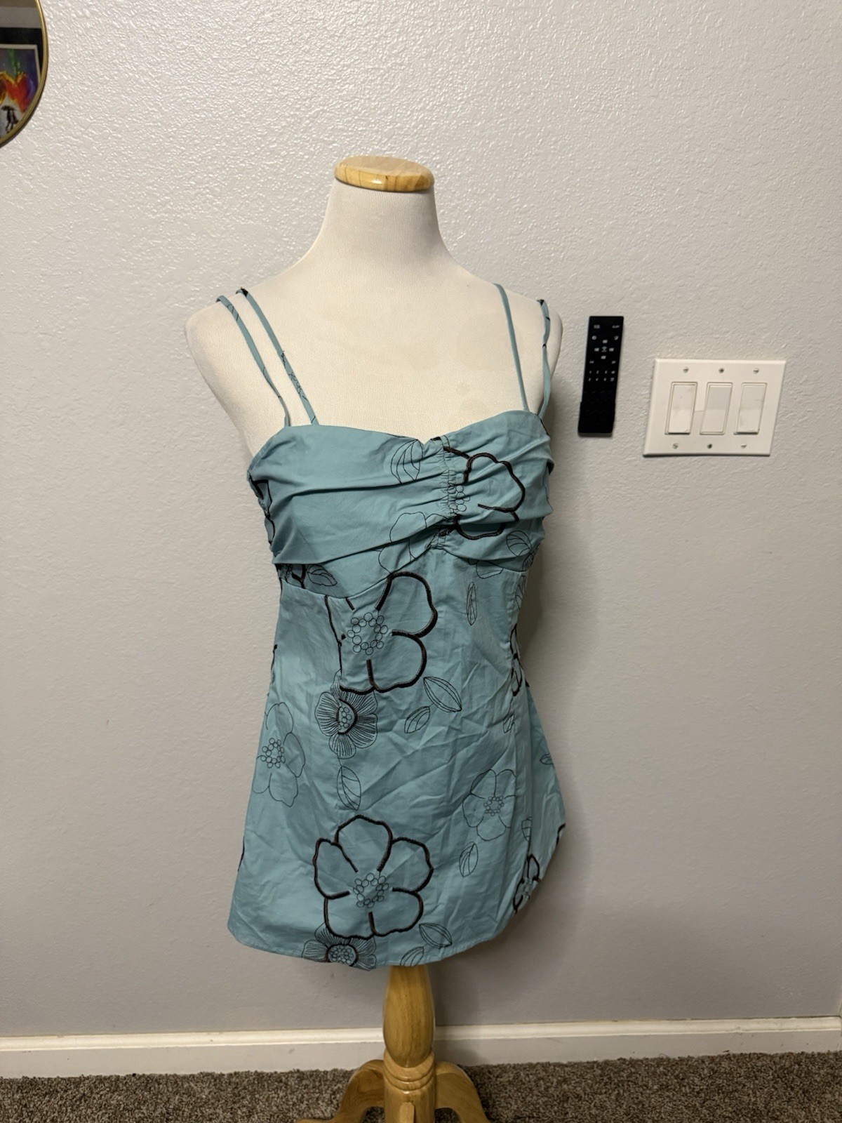 464-Studio Y Women’s Blue Floral Sweetheart Spaghetti Strap Camisole Top XL