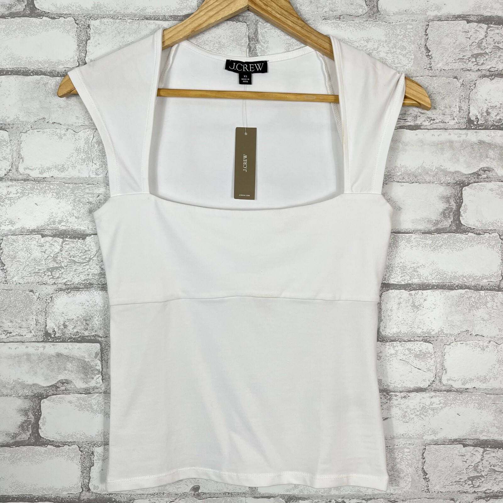 J.CREW NWT Squareneck White Cap-Sleeve Top Stretch Cotton Blend XS CA528