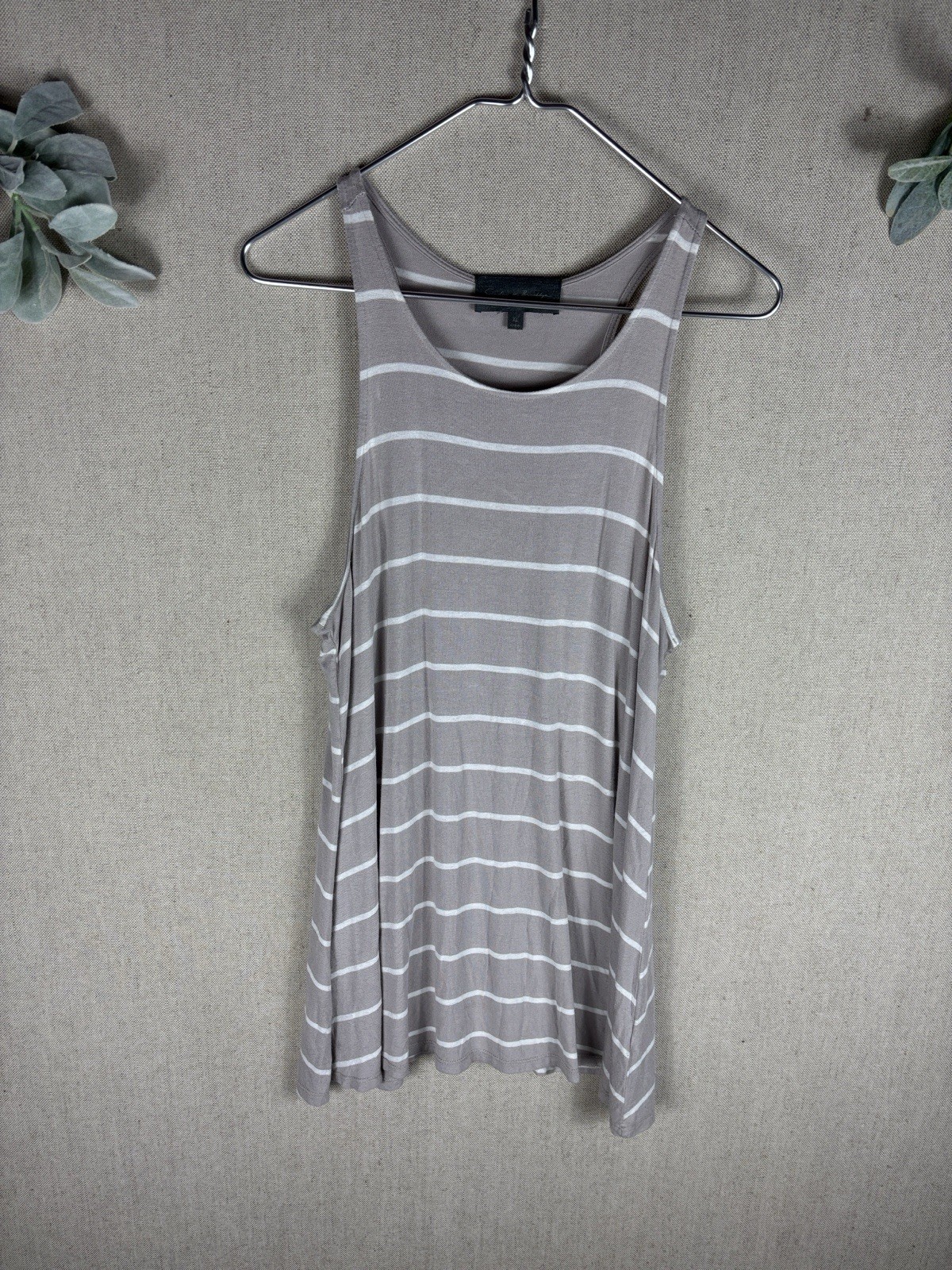 Sunday in Brooklyn Striped Gray & White Sleeveless Tank Top Extra Large
