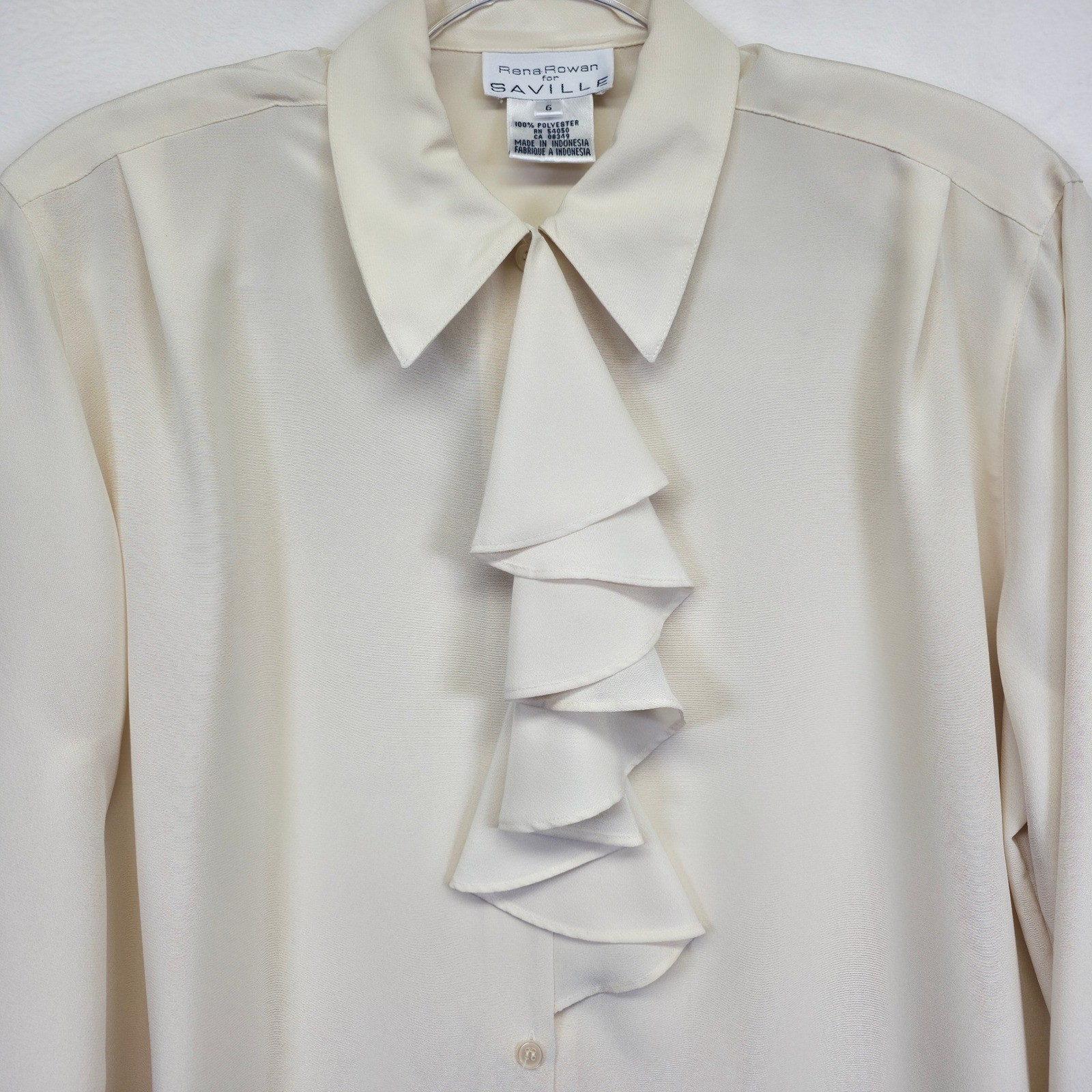 Rena Rowan Saville Blouse Womens 6 Cream Formal Office Elegant Old Money Vintage