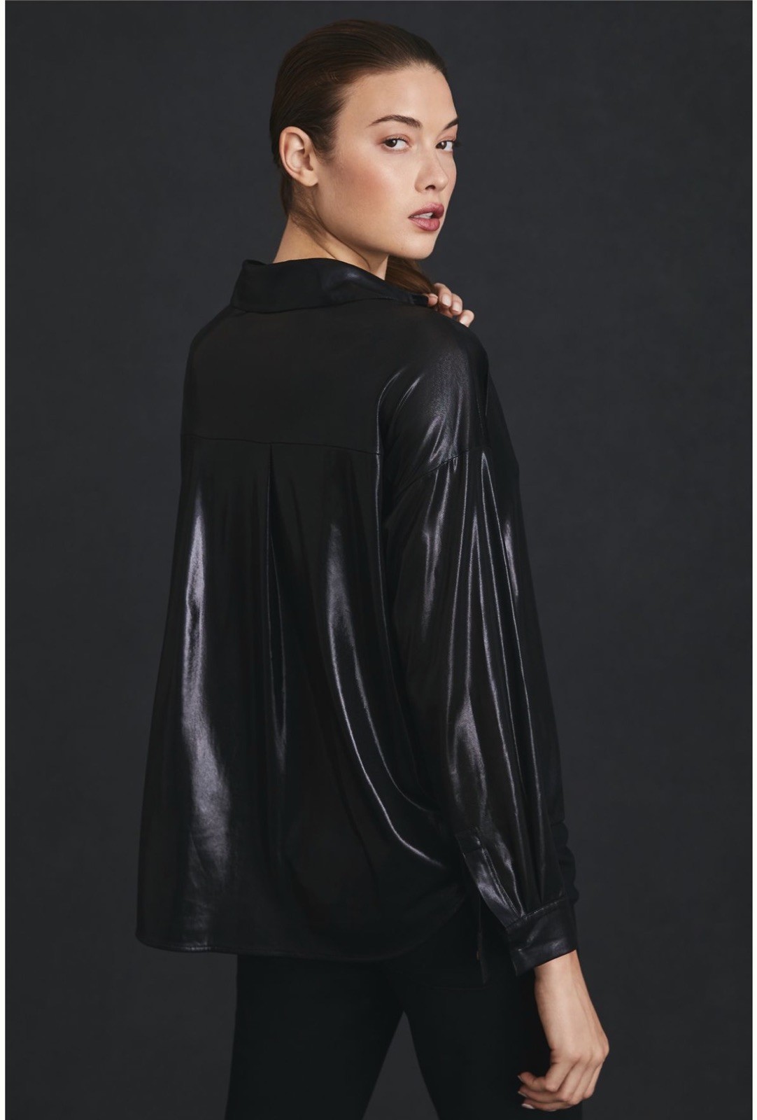 NWT Anthropologie XS Iridescent Shine Shirt Black NEW $60