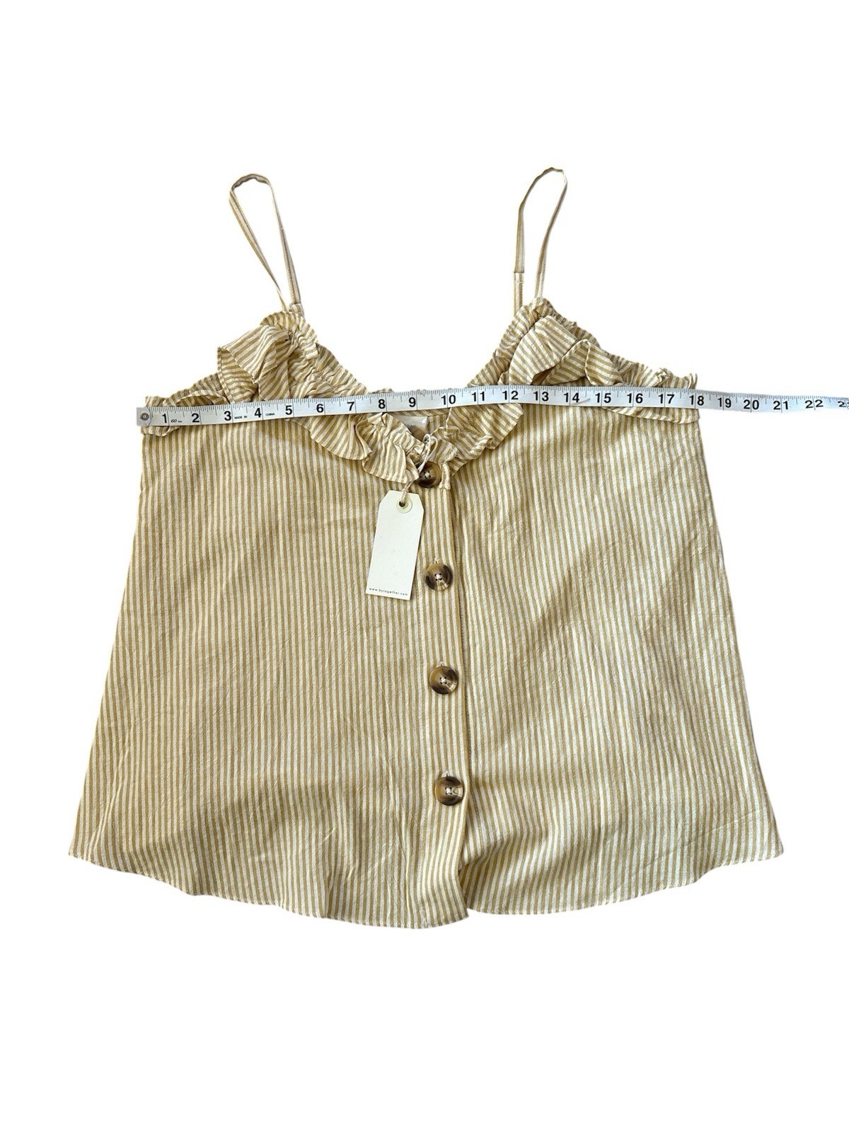 By Together Cream Striped Ruffle Button-Front Tank Medium