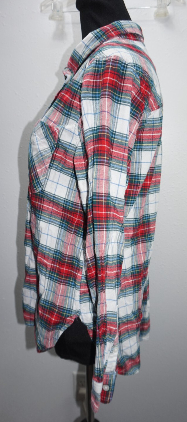 Time and Tru Red Green White Blue Plaid Flannel Shirt Womens Sz S Chest Pocket