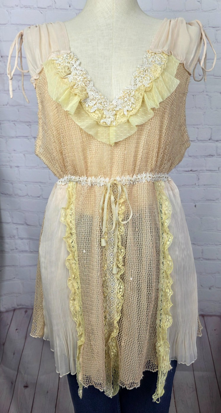 Scully Tunic Tank Top Lace Beads Chiffon Whimsycore Edwardian Fairy Coquette XL
