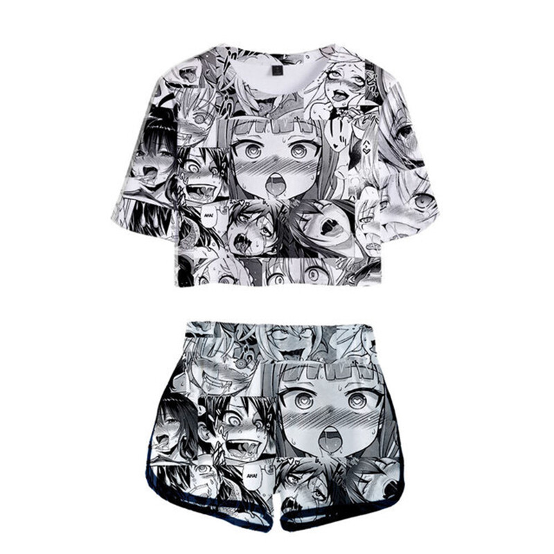 Ahegao Anime Face Hentai Manga Women Girls T Shirt Shorts 3D Printed Costumes