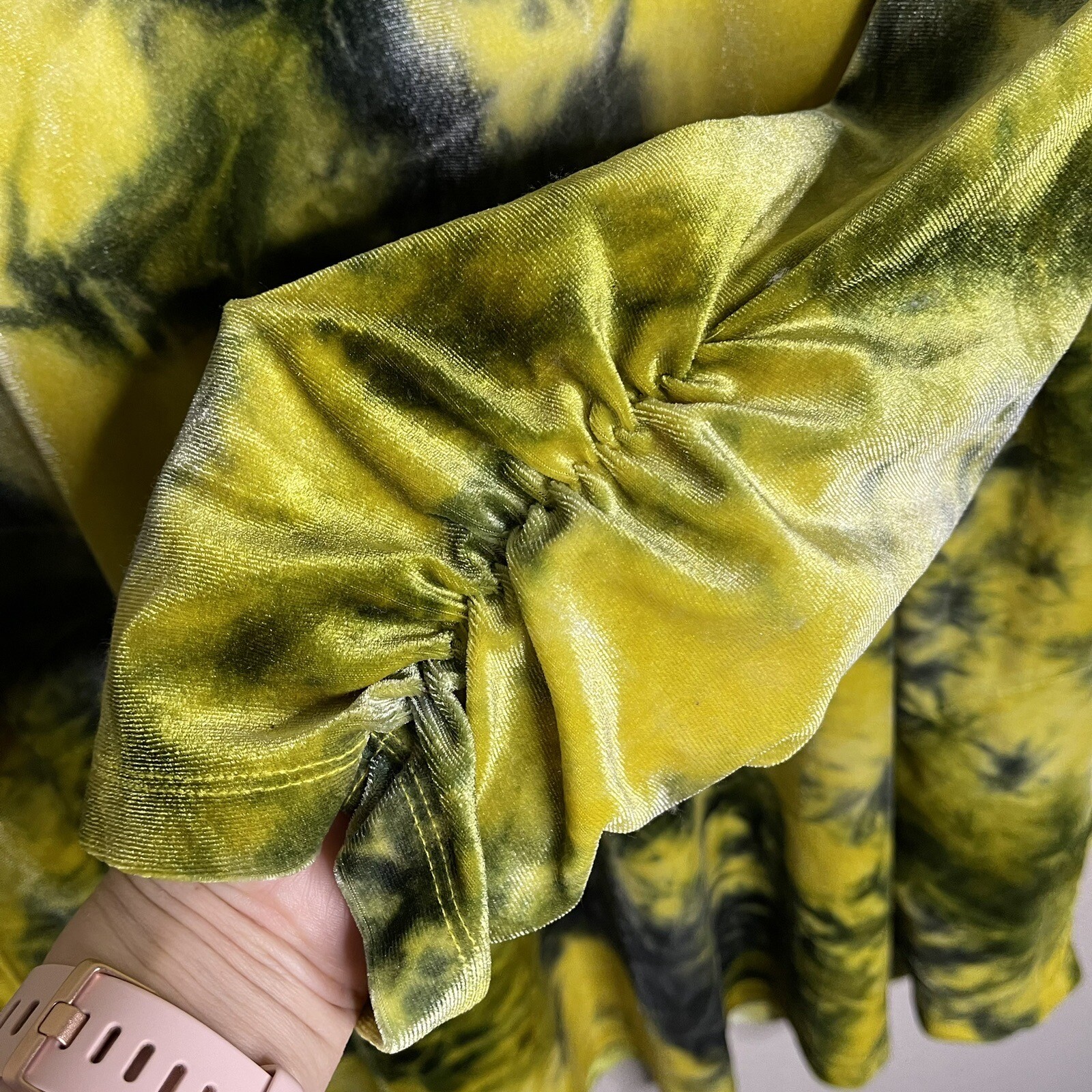 LOGO Lori Goldstein Womens Tie Dye Velour Tunic Top Sz 2X Yellow Boho Stretch