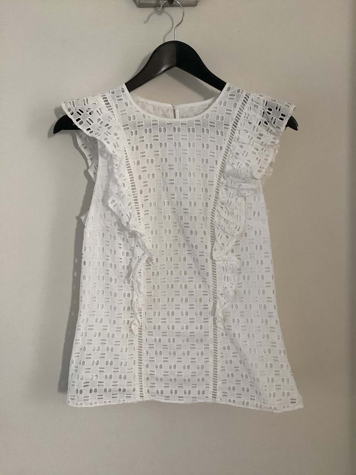 Jigsaw Top, UK Size 8, White Top with Ruffled Trim, UK 8, Excellent Condition