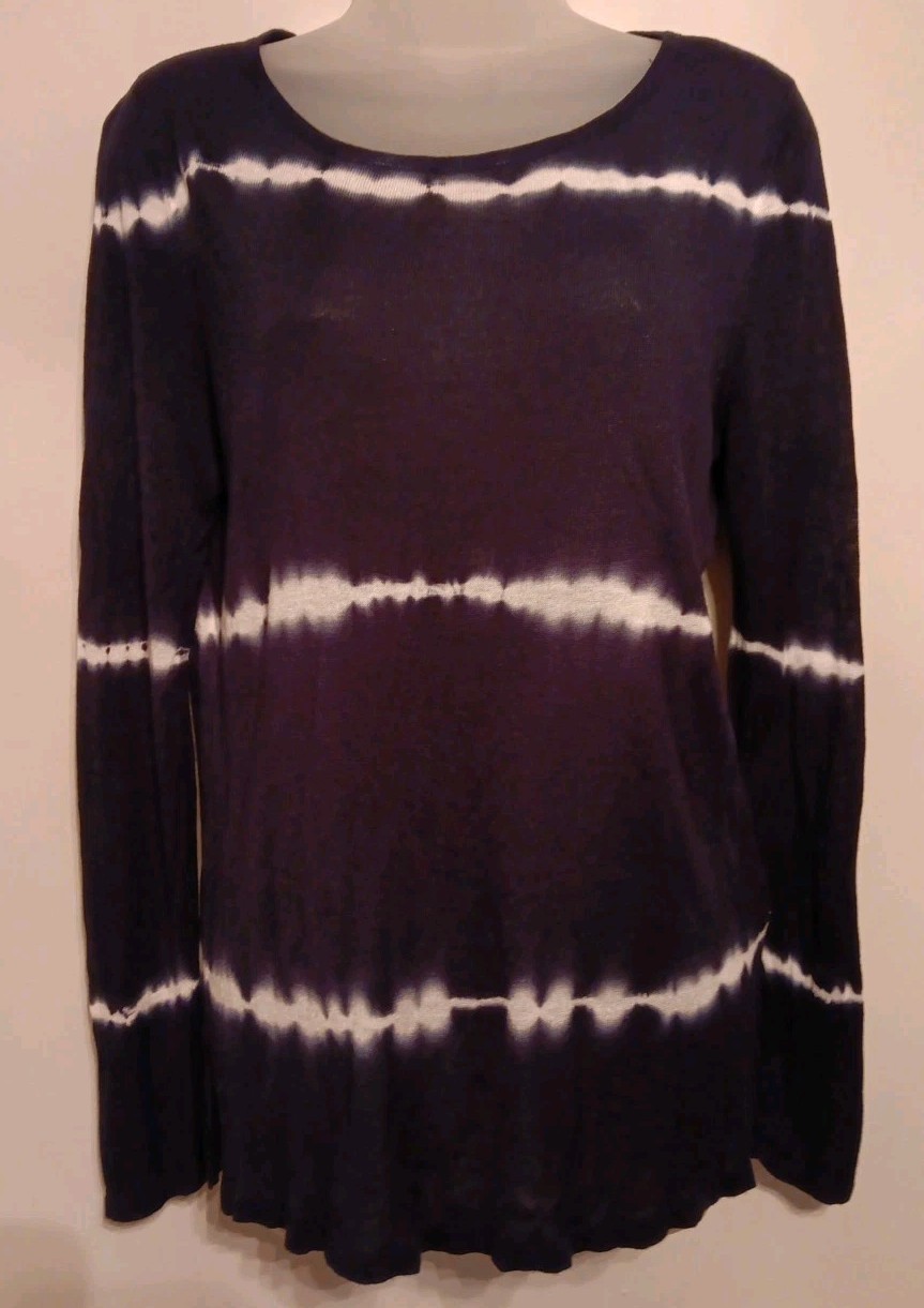 525 America Tie Dyed Long Sleeve Top Large Navy Blue White Lightweight Knit EUC