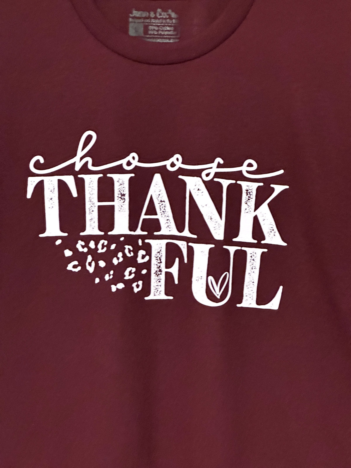 Choose Thankful T-shirt Burgundy Shirt White Leopard Print Size SMALL