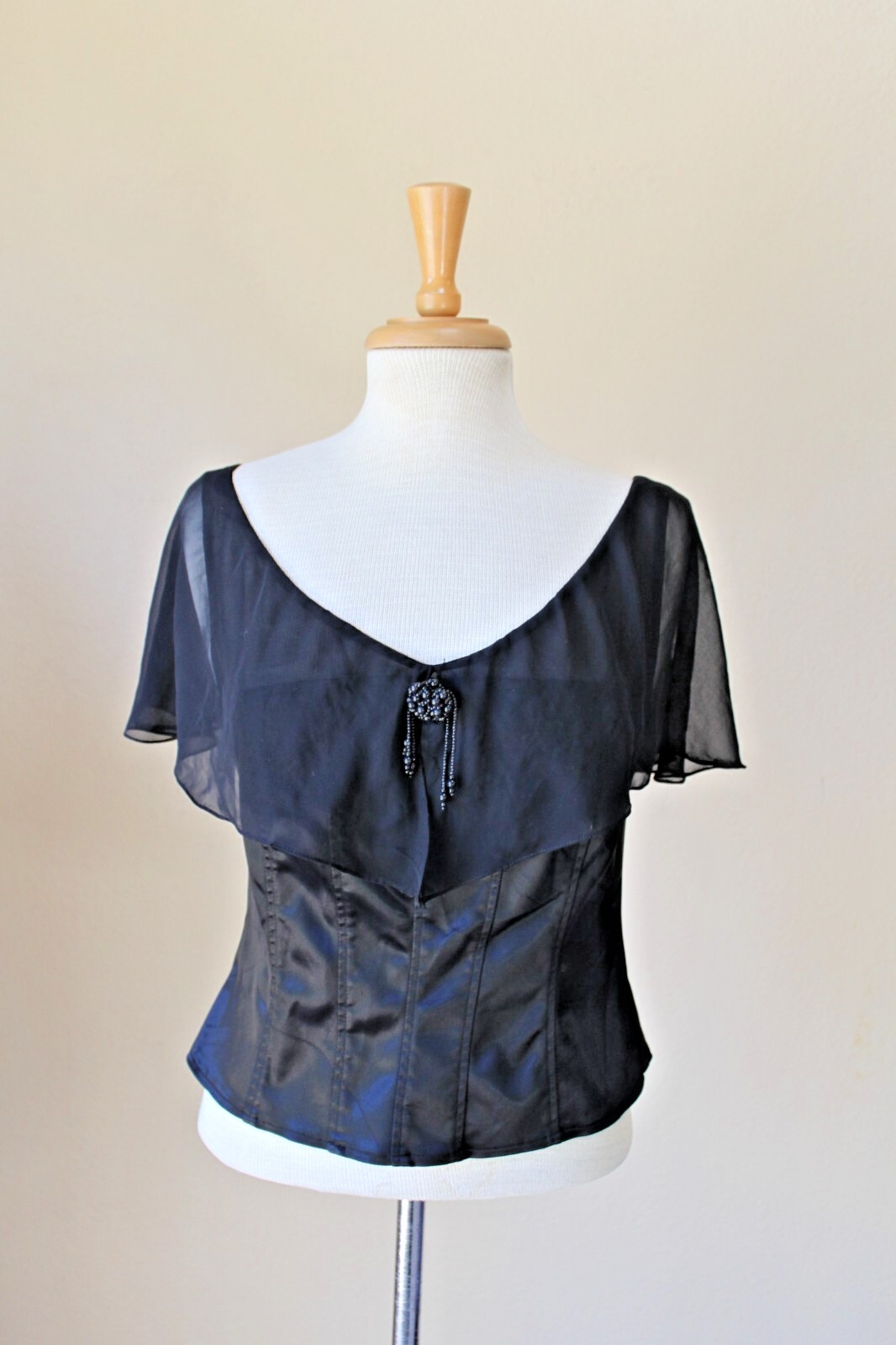 km collections milla bell Black Satin Whimsigoth Vintage Formal Top 10