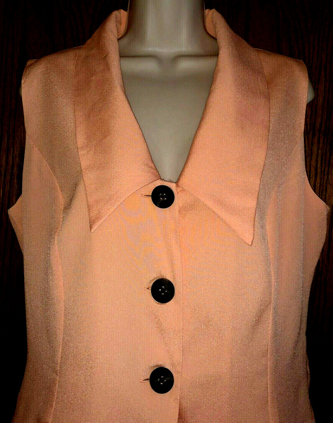 Meaneor Button Down Peach Blouse Sleeveless Collared Lined Women’s Jr’s Sz L NWT
