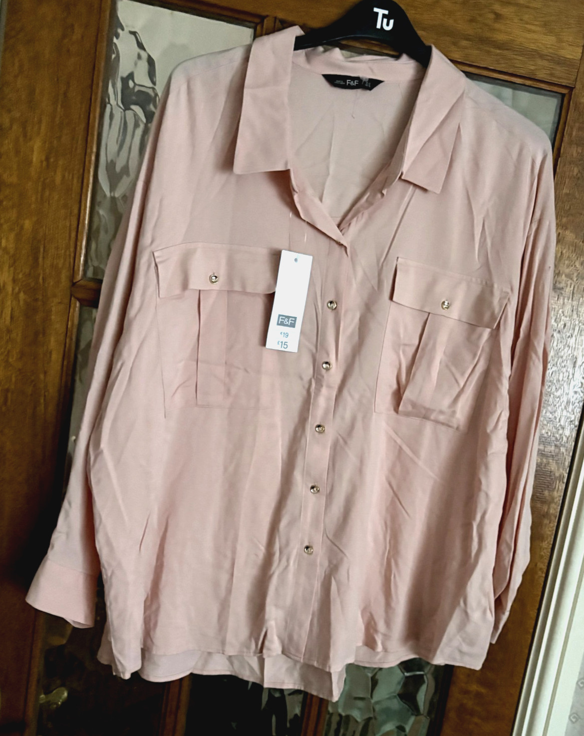 BNWT Ladies F&F @ TESCO Baby POWDER PUFF PINK & GOLD Tone Button Front Blouse 20