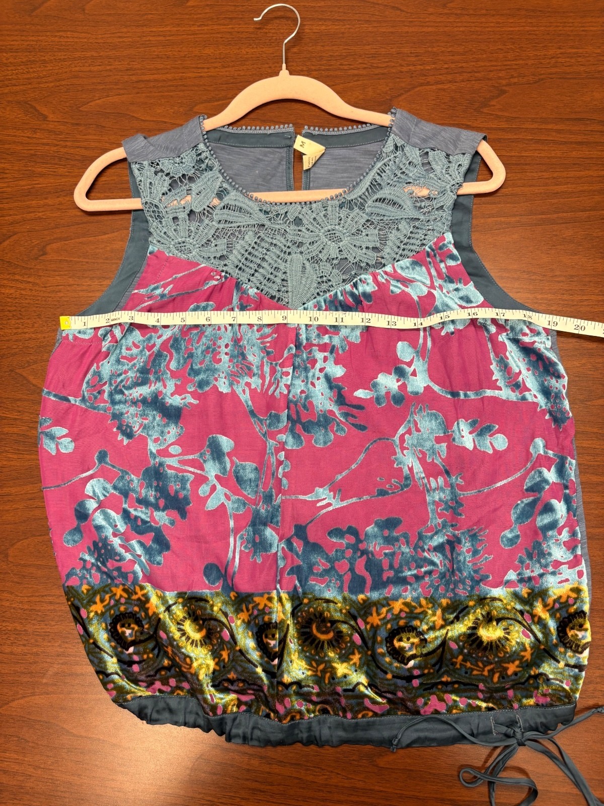 Tiny Brand Women’s Sleeveless Boho Floral Lace Top, Size M, Cotton Modal Blend