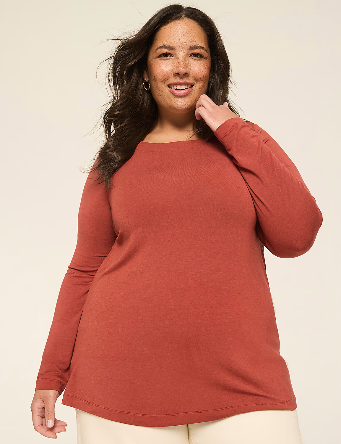 Lane Bryant Size 18/20 3/4-Sleeve DreamFeel Soft Stretchy Top Burnt Orange NWT