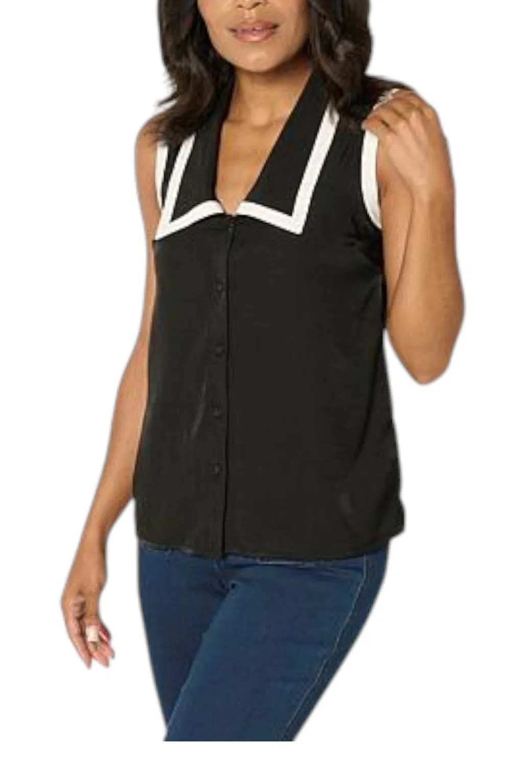 G by Giuliana Women’s Button-Up Woven Tank with Contrast Trim Blk