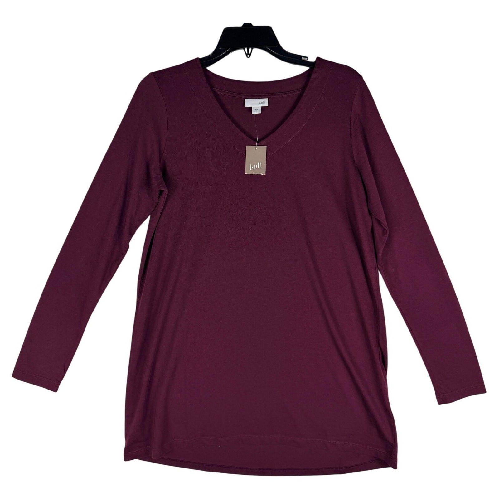 J.Jill Port Burgundy 100% Pima Cotton V-Neck Long Sleeve Tunic Top Small NWT