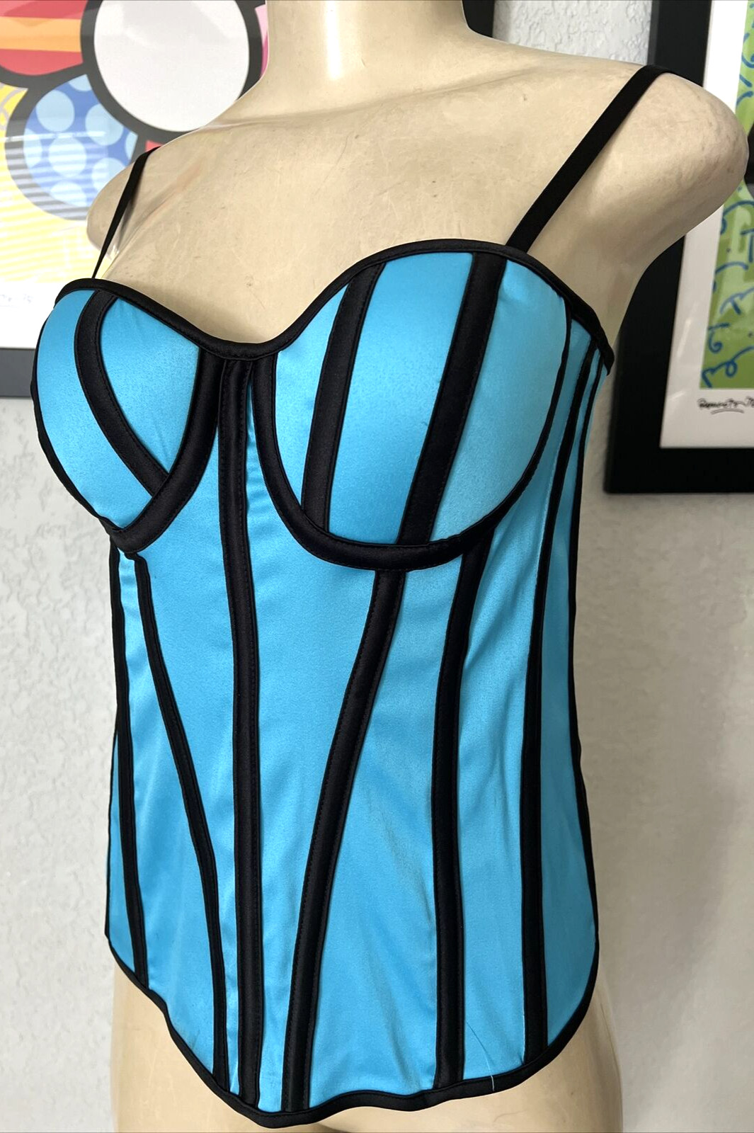 SKWEEZ COUTURE Corset Bustier BLUE & BLACK Zip Back M/L SEE MEASUREMENTS 8vx
