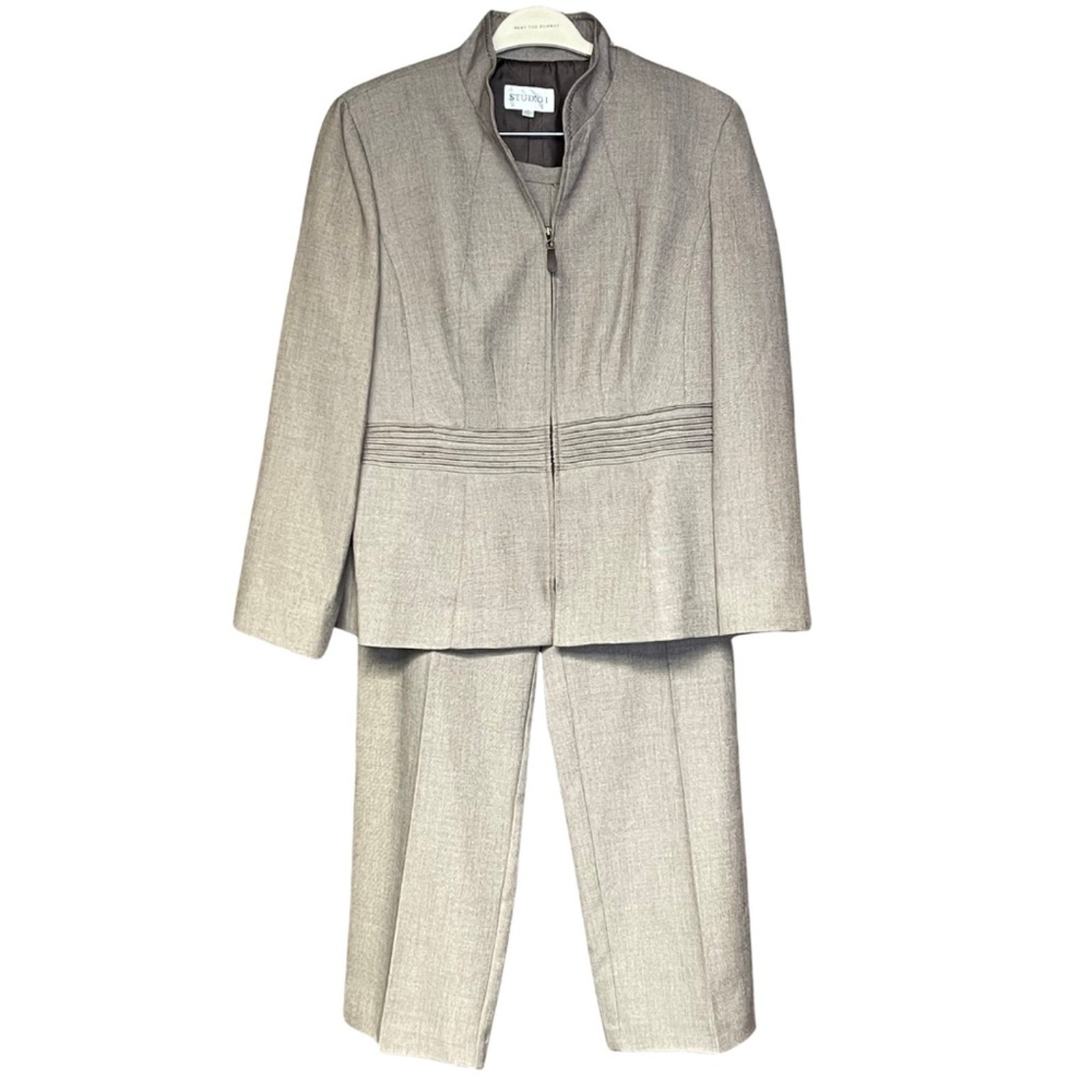 Studio 1 two piece suit zip blazer trouser tan lined size 14