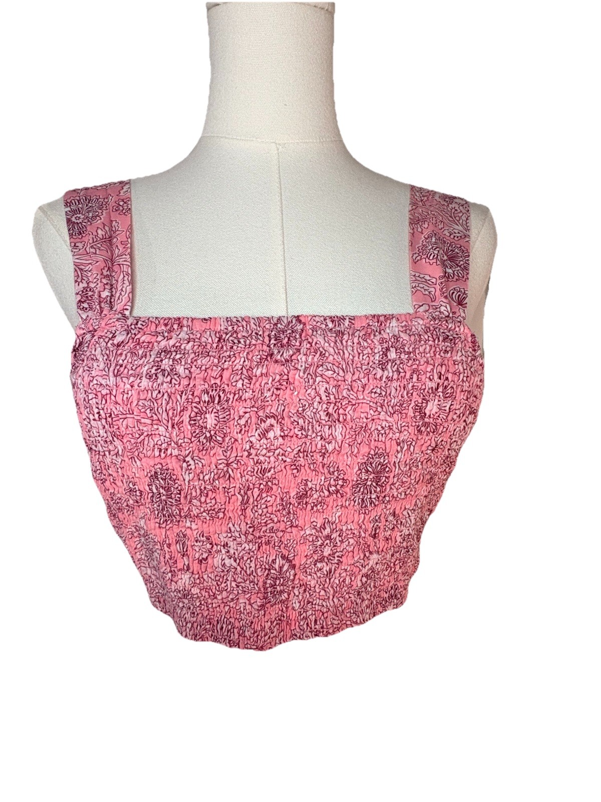 House of Harlow 1960 Floral Pink Crop Smocked Tie Back XS Top Cottagecore Boho