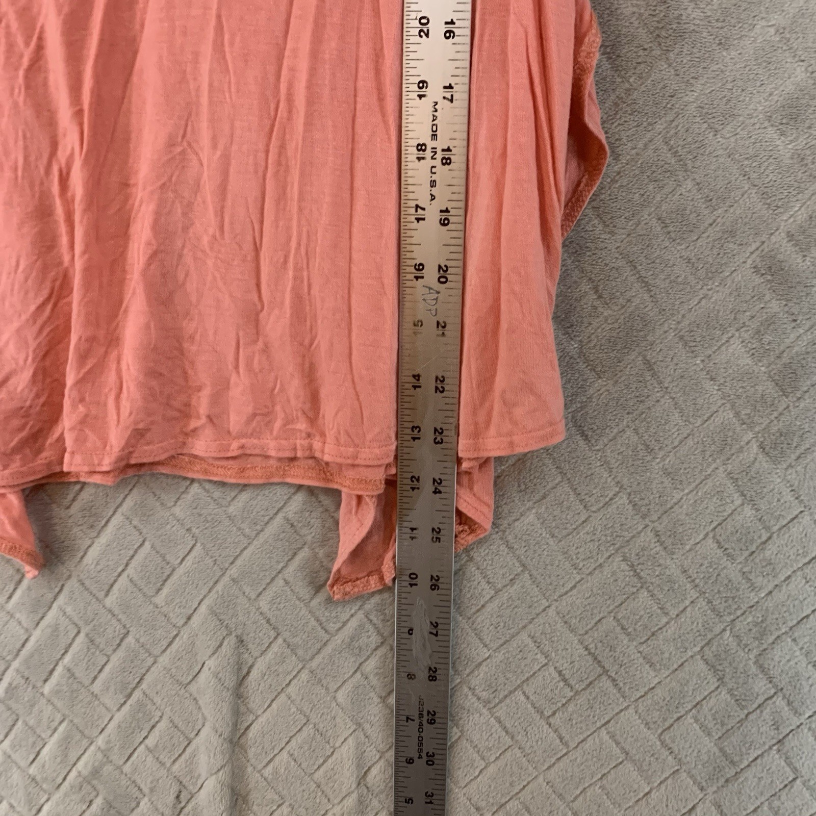 Studio 101 Blouse Women L Coral Orange Short Sleeve Ruffle Boho Hippie Lagenlook