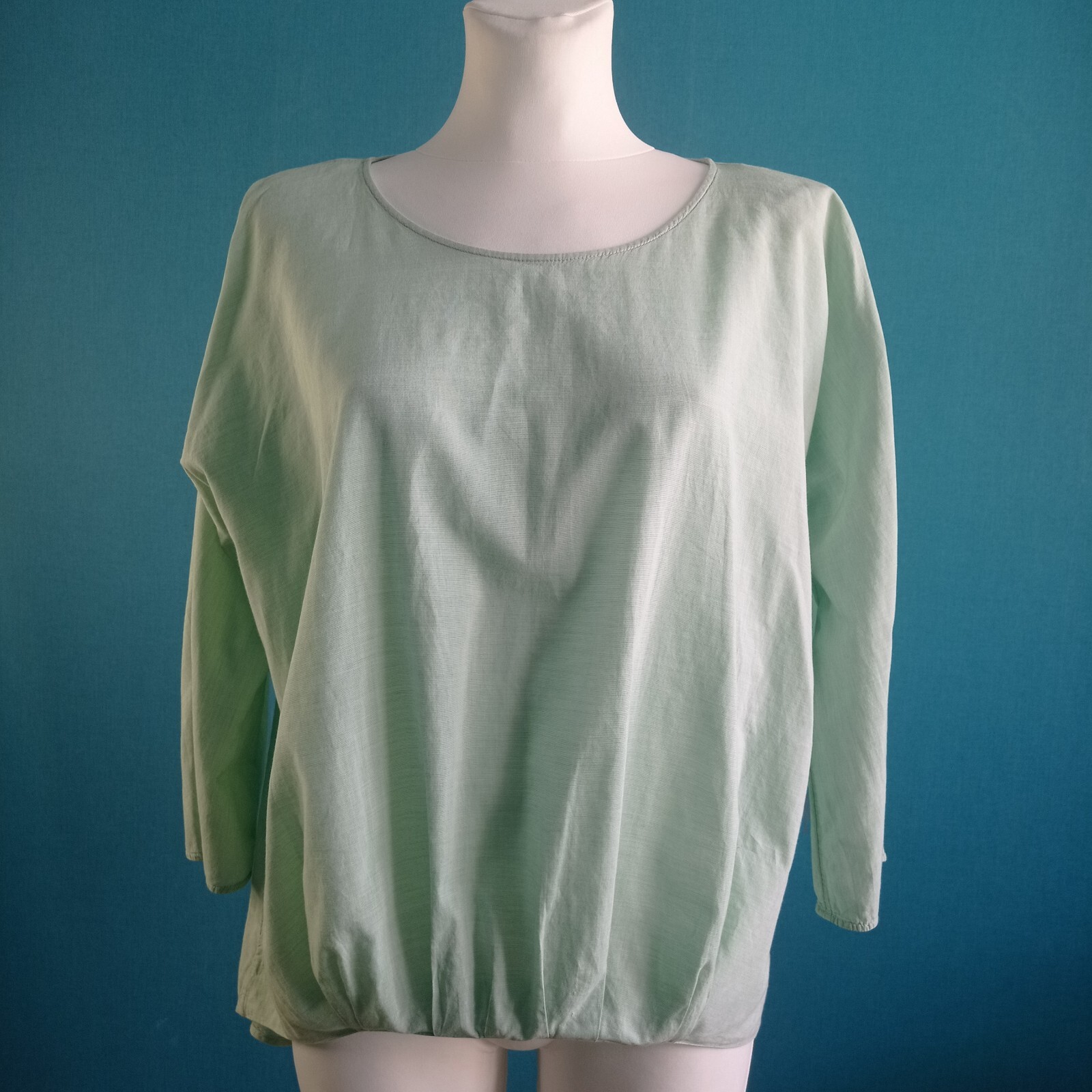 COS Women’s Chic Fresh Mint Green Cotton Blouse M Minimalist Style Hi-Low Hem