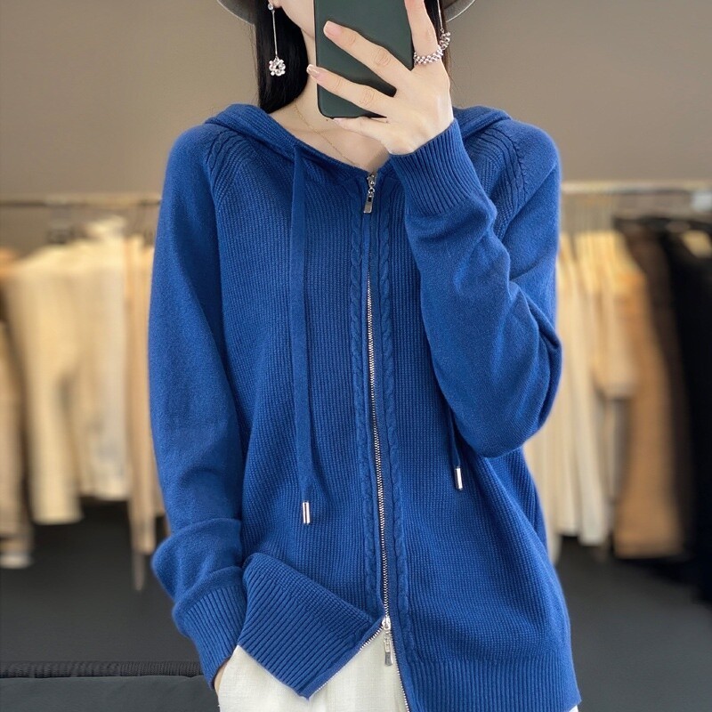 Women Tops Coat Sweater Hoodie Knitted Cardigan Hooded Casual Zipper Cashmere