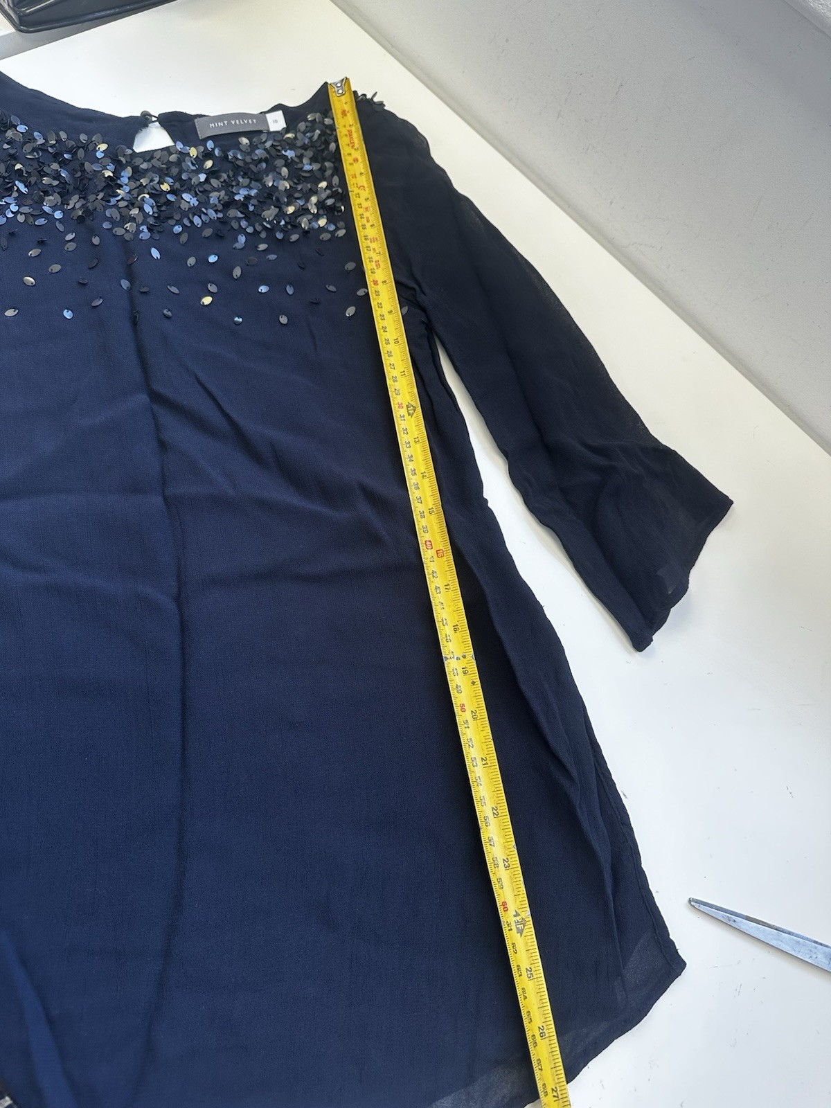 Mint Velvet Navy Sequin Embellished Top Size 10 Evening Occasion Asymmetric
