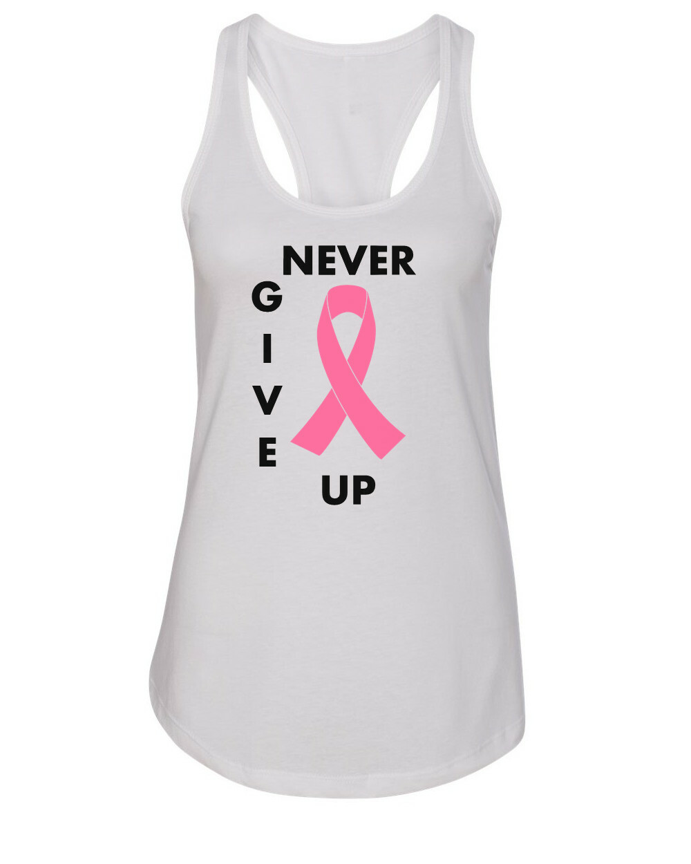 Women’s Tank Top Never Give Up Shirt Breast Cancer Awareness Pink Ribbon T-Shirt
