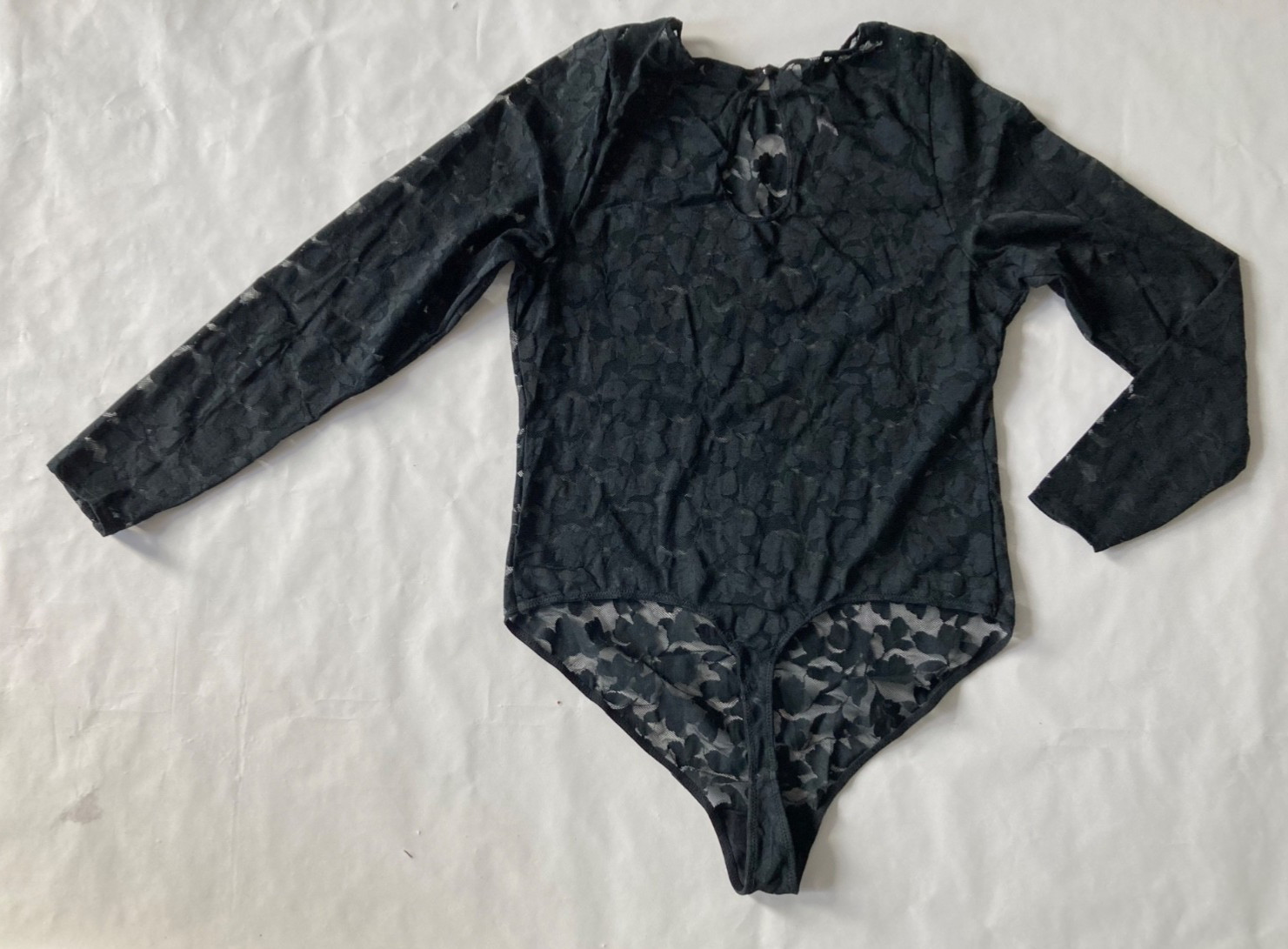 AUDEN Women Black lace Long Sleeved Bodysuit XXL