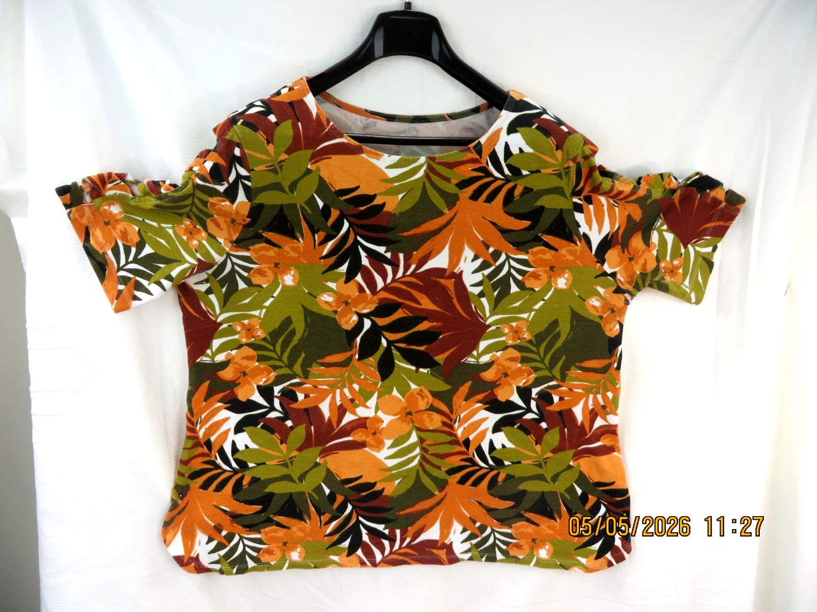RUBY RD. SZ XL 100% Cotton Green/Orange/Maroon Knit-Cloth Top Tee Shirt