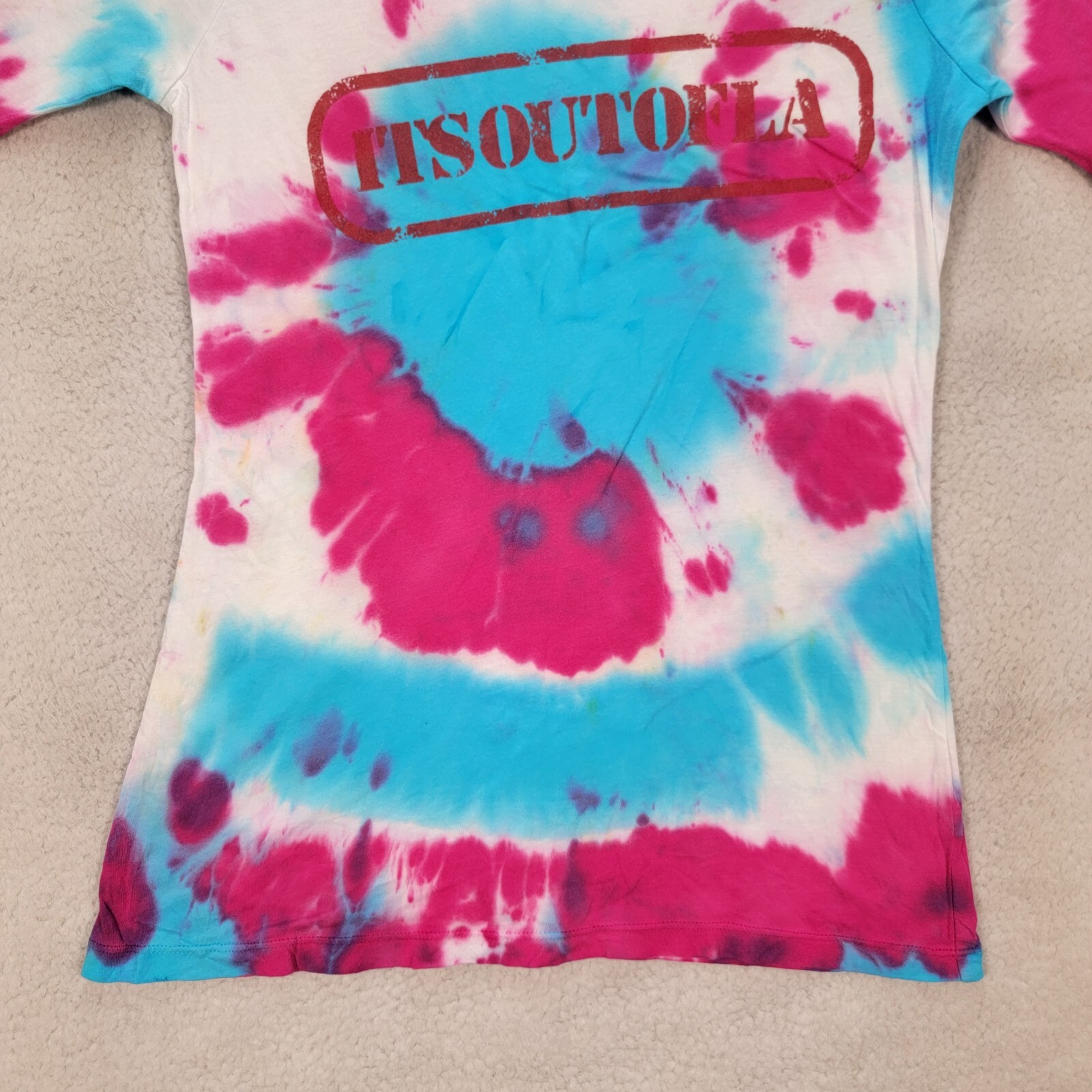 Its Out of LA Magenta Tie Dye Graphic Tee Scoop Neck Extra Slim T Shirt Size M