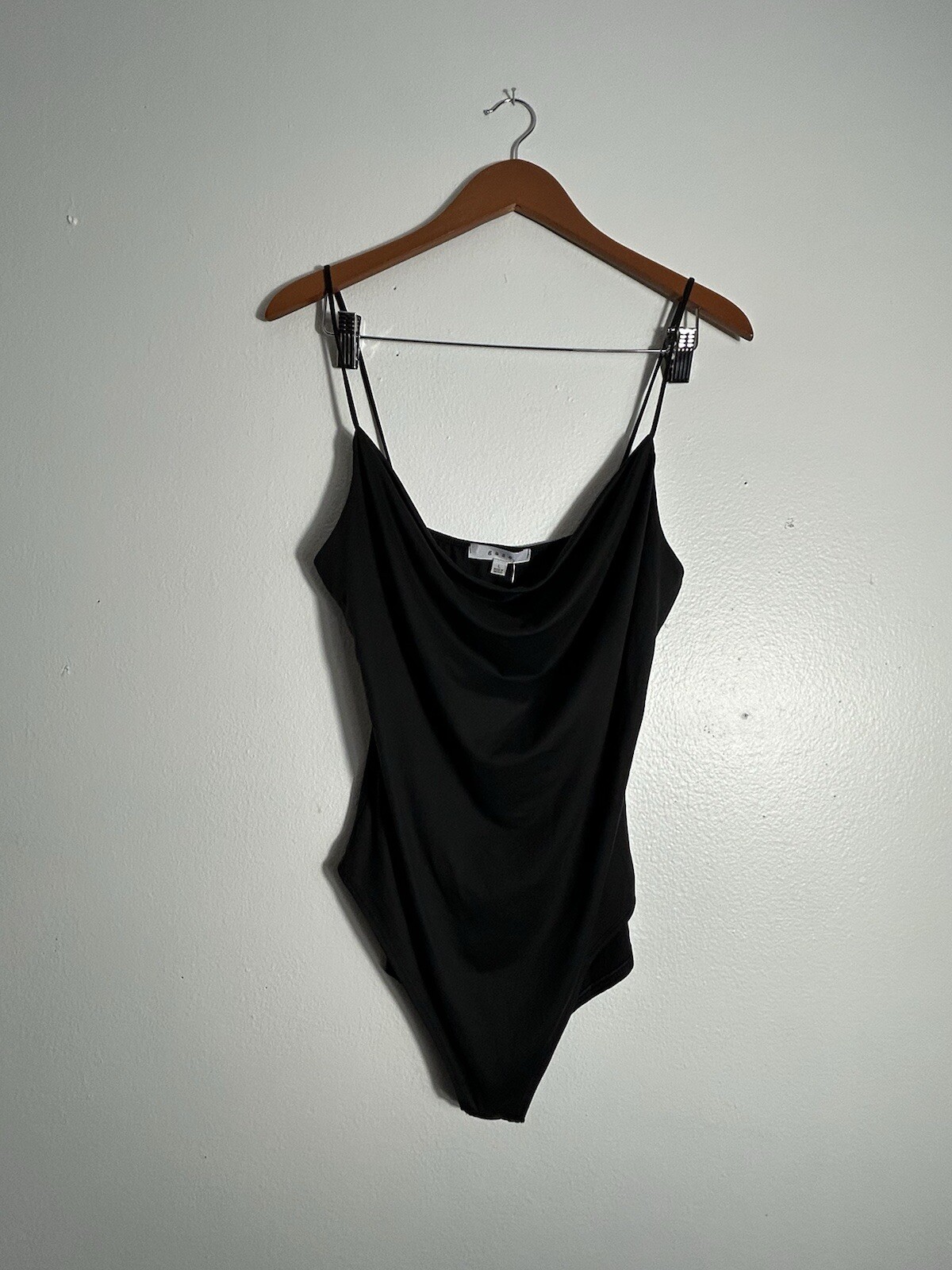 GAZE Sleeveless Black Bodysuit Womens Size Large Spaghetti Straps Strappy