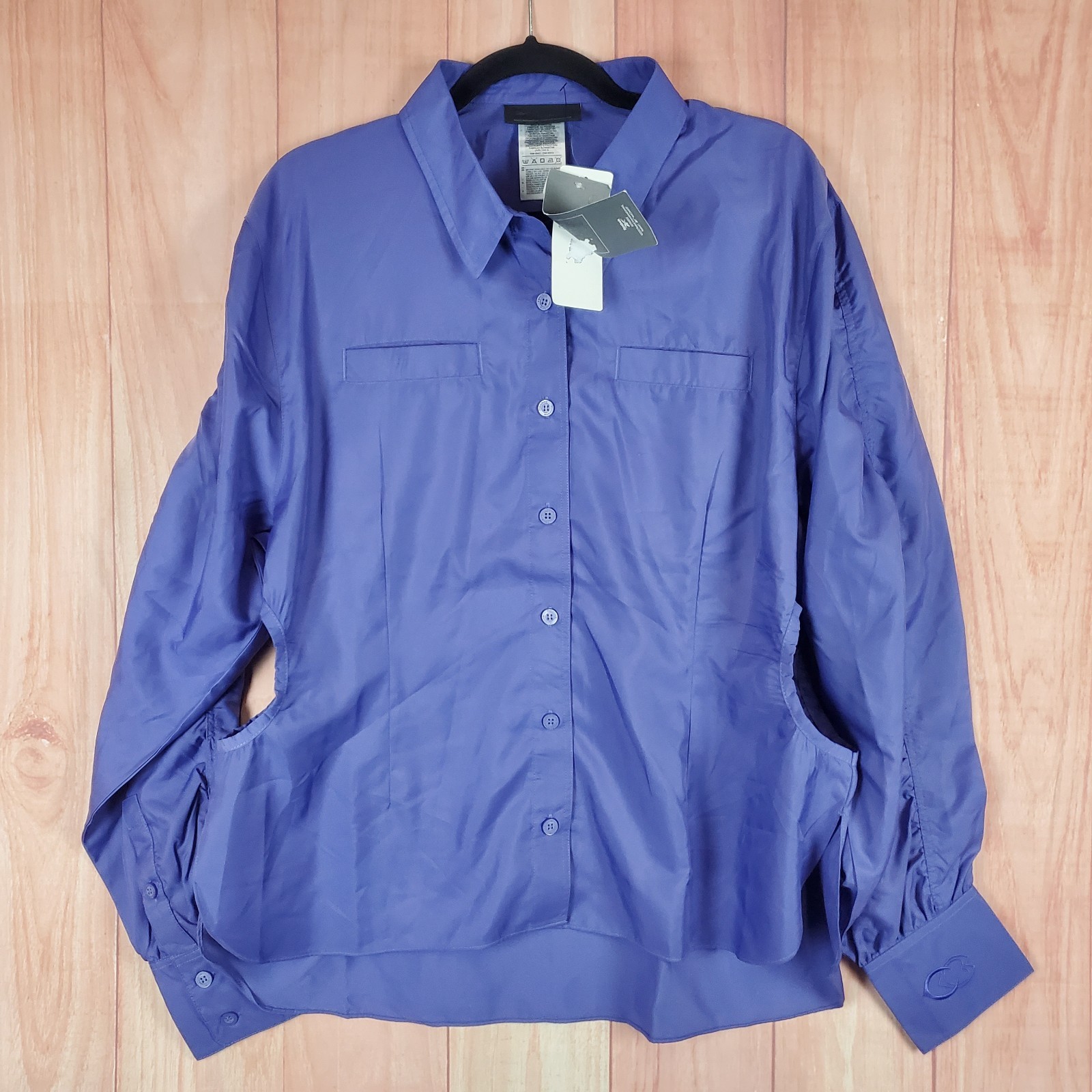 Reebok X Cardi B Top Womens XL Purple Cinched Cutout Ruched Sleeve Button Up