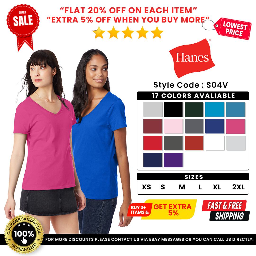 Hanes S04V Ladies Short Sleeve Feminine Fit Tee Nano Soft Perfect V-Neck T Shirt