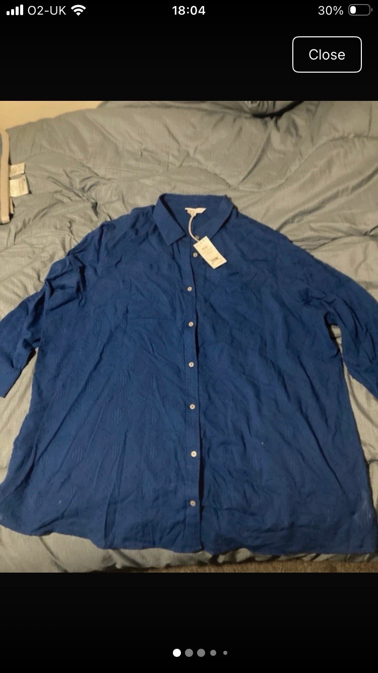 Woman’s Shirt Size 26 Blue By NEXT new With Tags Loose Fit 30 Inch Across Bust