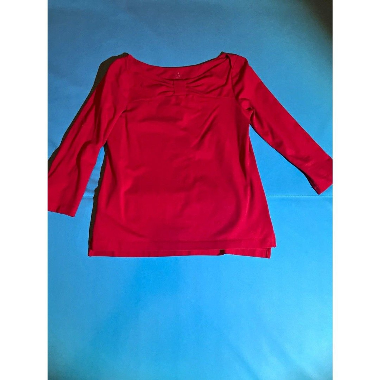 kate spade new york Women’s Red Solid Square Neck 3/4 Sleeve Top Size L