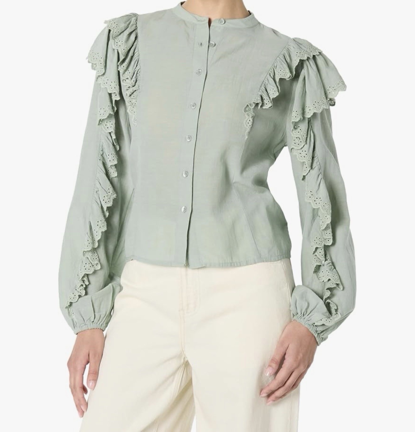 The Drop Womens Arianna Dramatic Ruffle Sleeve Cotton Blouse size XS