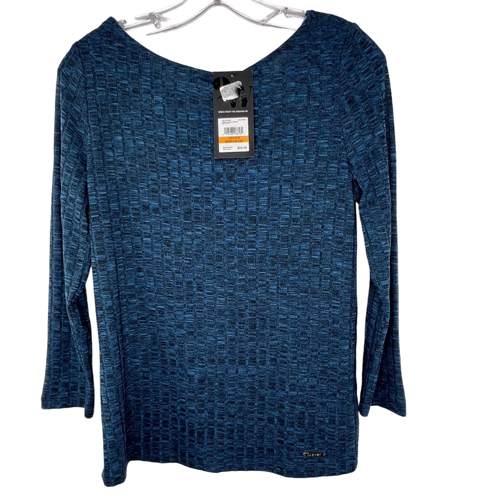 New Size Small Nine West Blue Knit Stretch Long Sleeve Shirt Top