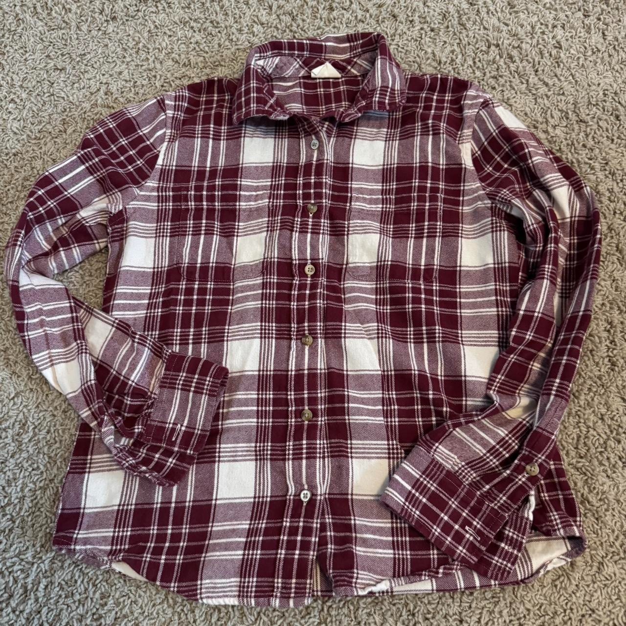 PACT Women’s Burgundy White Plaid Flannel Button Up Shirt Long Sleeve Medium