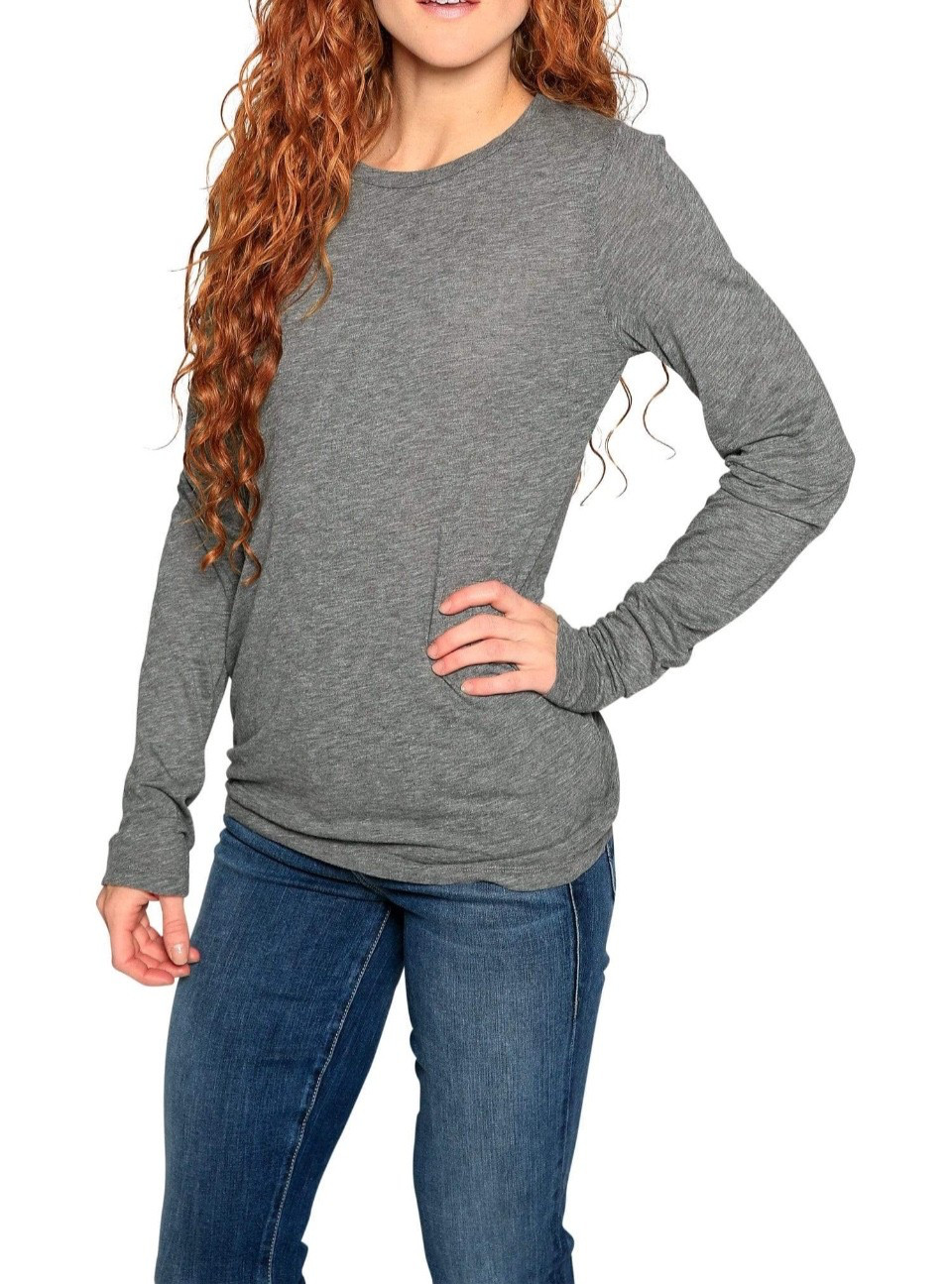 VELVET By Graham & Spencer Zofina Fitted Gauzy Whisper Crew Top Grey S $69 A4