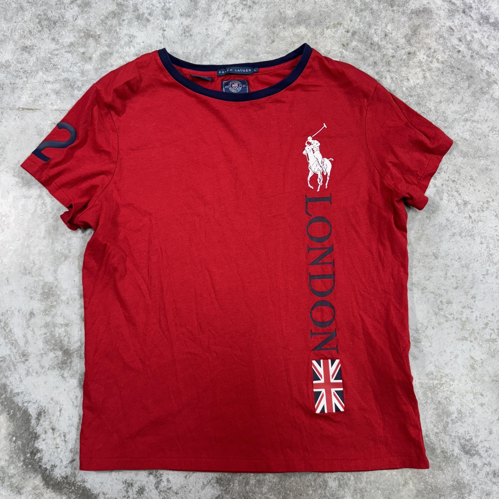 Ralph Lauren Shirt Womens Large Red London 2012 Olympic Team Polo Player UK Flag