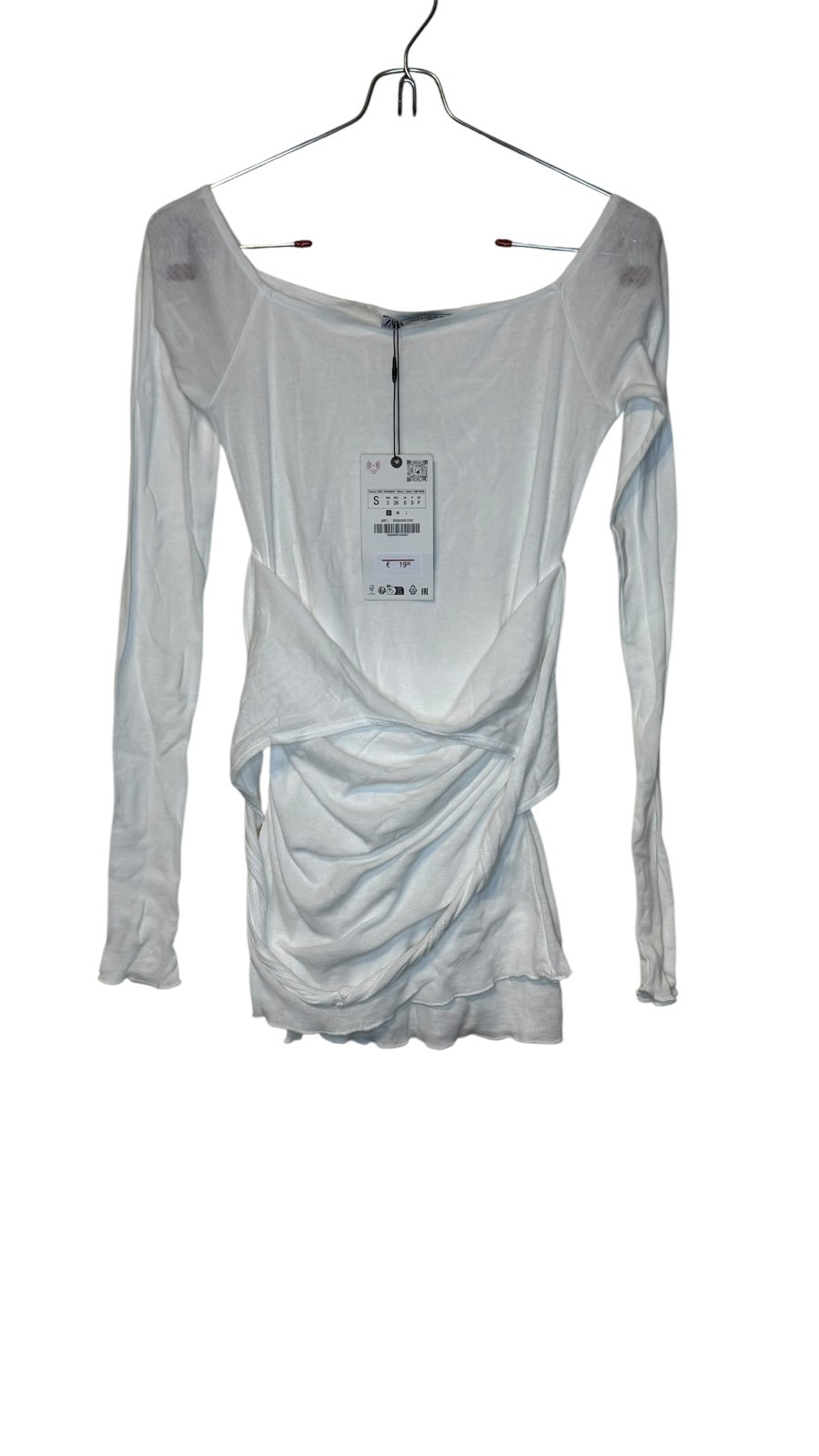 Zara Women Top Semi Sheer Layered Boatneck Long Sleeve White Cotton Small NWT
