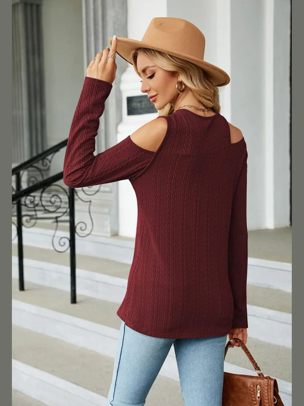 Dropped Shoulder Long Sleeve Blouse