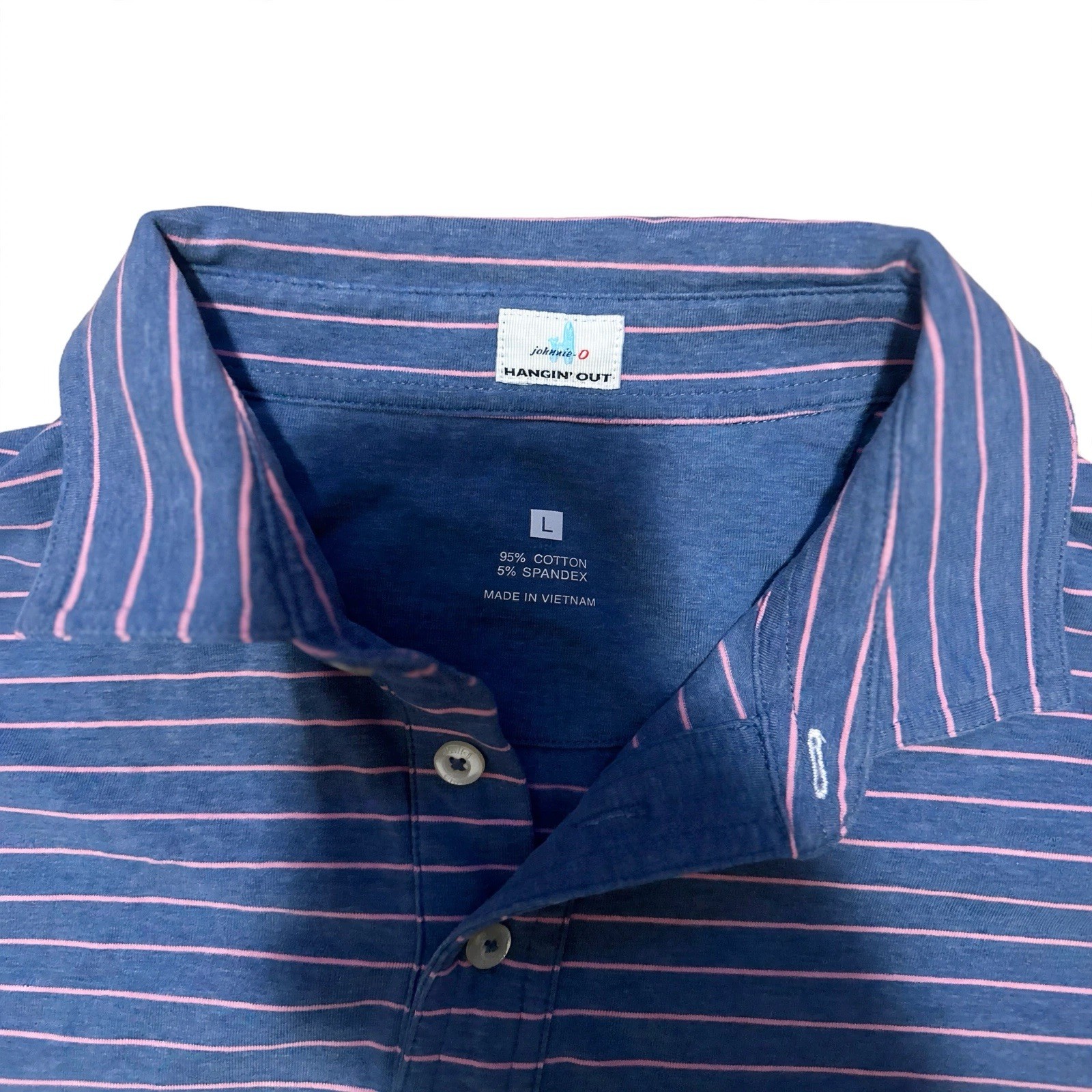 Johnnie-O Neese Hangin Out Polo Shirt Womens Large Blue Striped Oceanside